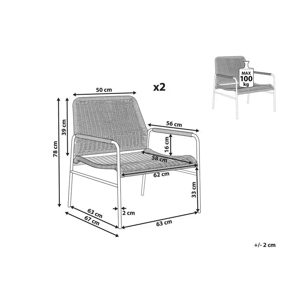 PRASIMO - Tuinstoel set van 2 - Naturel - PE Rotan