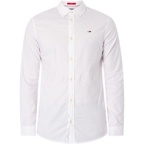 Tommy Jeans - Camisa Oxford Ajustada Y Elástica Blanco