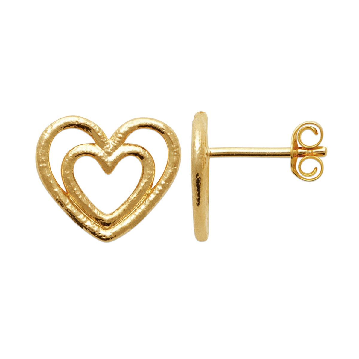 Boucles d'oreilles Brillaxis double coeur plaqué or