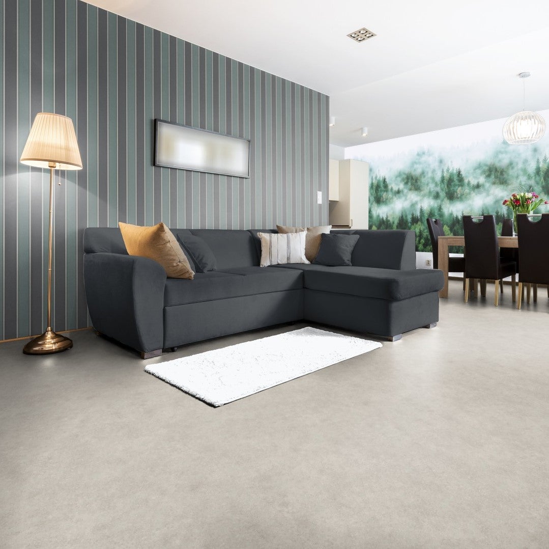 PVC vloer, per meter, grijs, betonlook, steenlook met schuimrug, 200 cm breed (per meter)