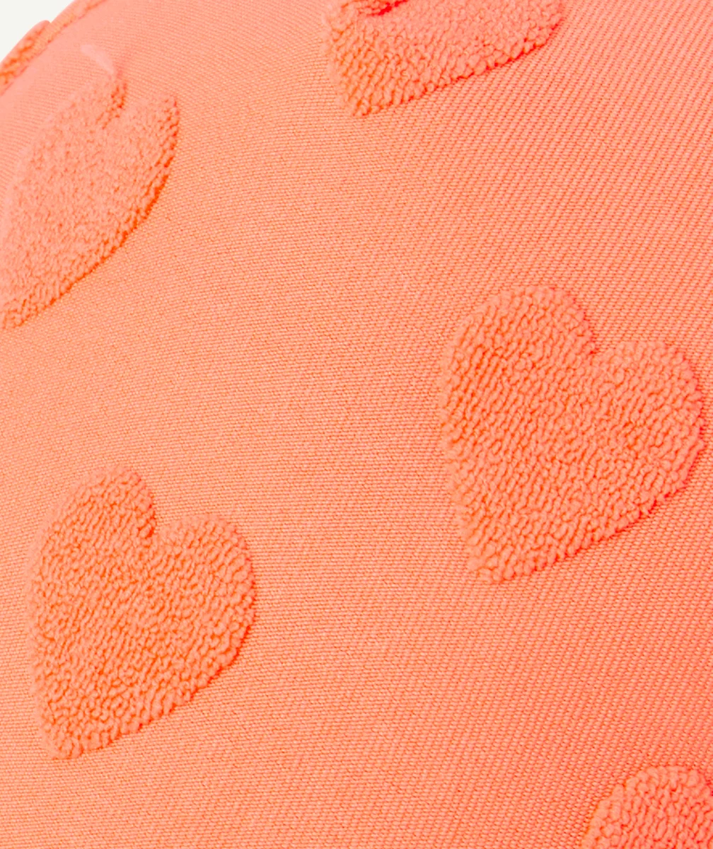 CASQUETTE BÉBÉ FILLE ORANGE FLUO AVEC COEUR EN RELIEF