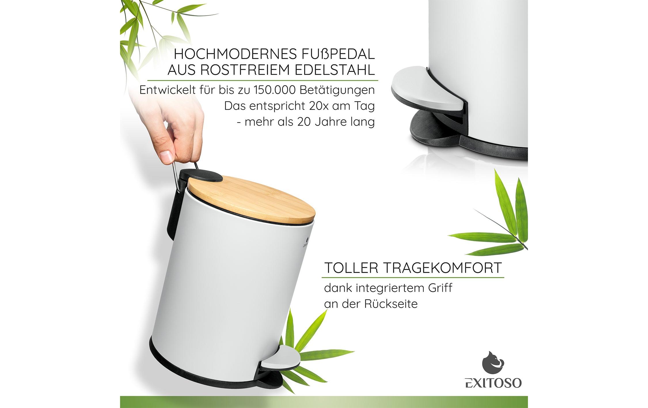 Tretmülleimer mit Softclose-Deckel 3 l, WeissAbfalleimer aus Bambus