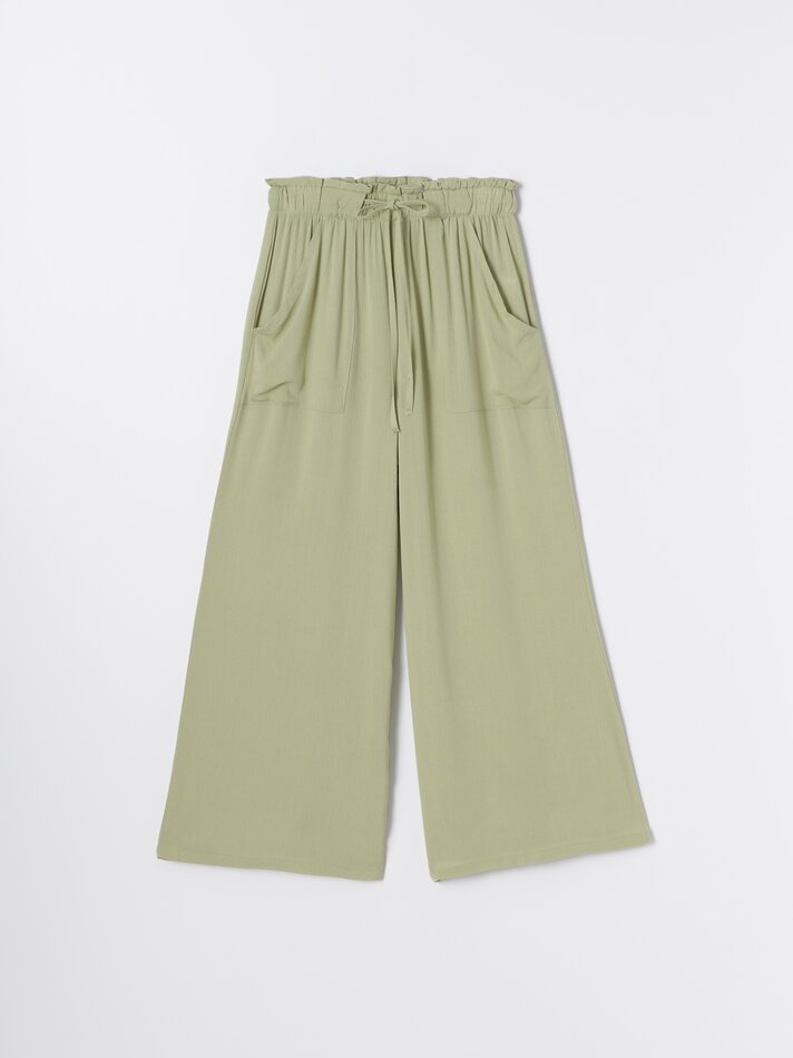 Calças culote de algodão - Verde claro