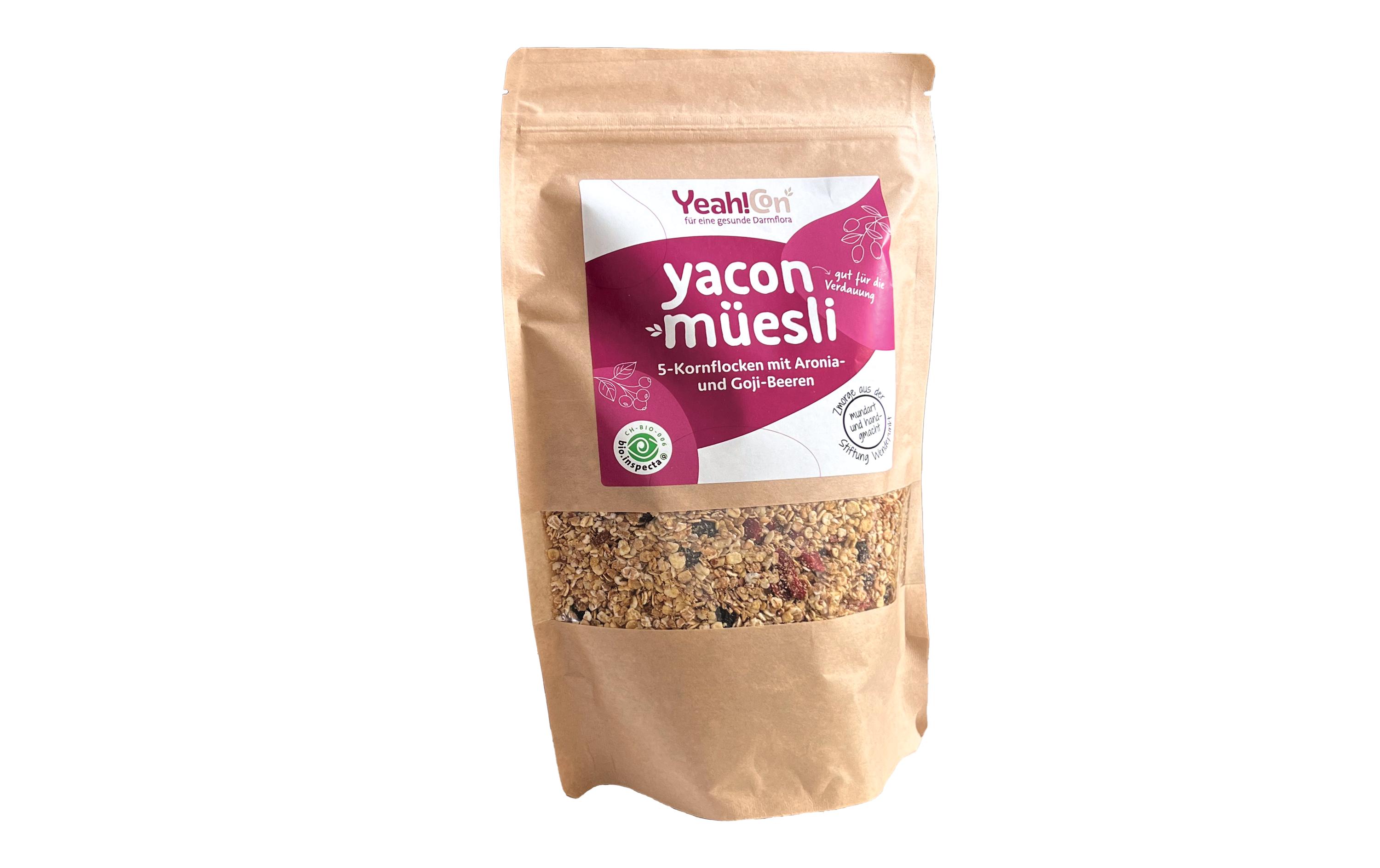 Yacon Müesli 5-Kornflocken mit Aronia- und Goji-Beeren 500 gSuperfood Müesli mit Yacon und Beeren