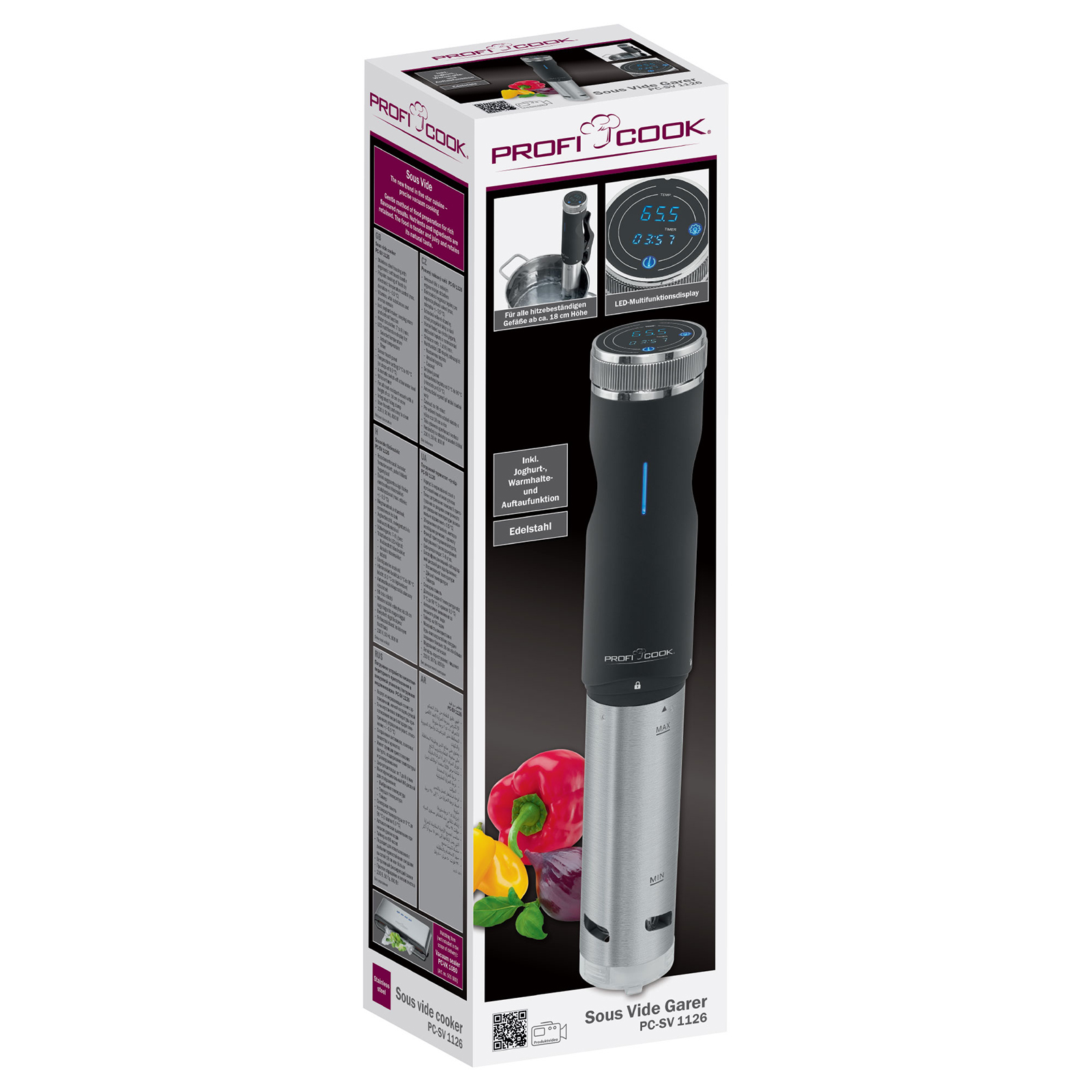 PROFICOOK Sous Vide Stick - Edelstahl-schwarz - punktgenaues Garen