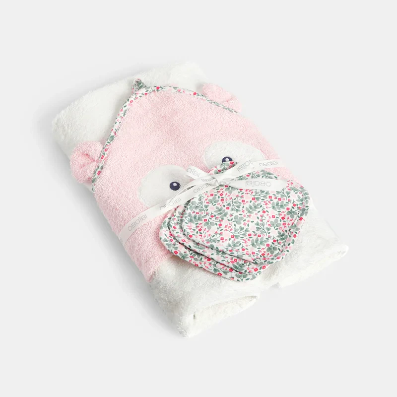 Cape de bain avec lingettes tissu rose bébé fille Rose