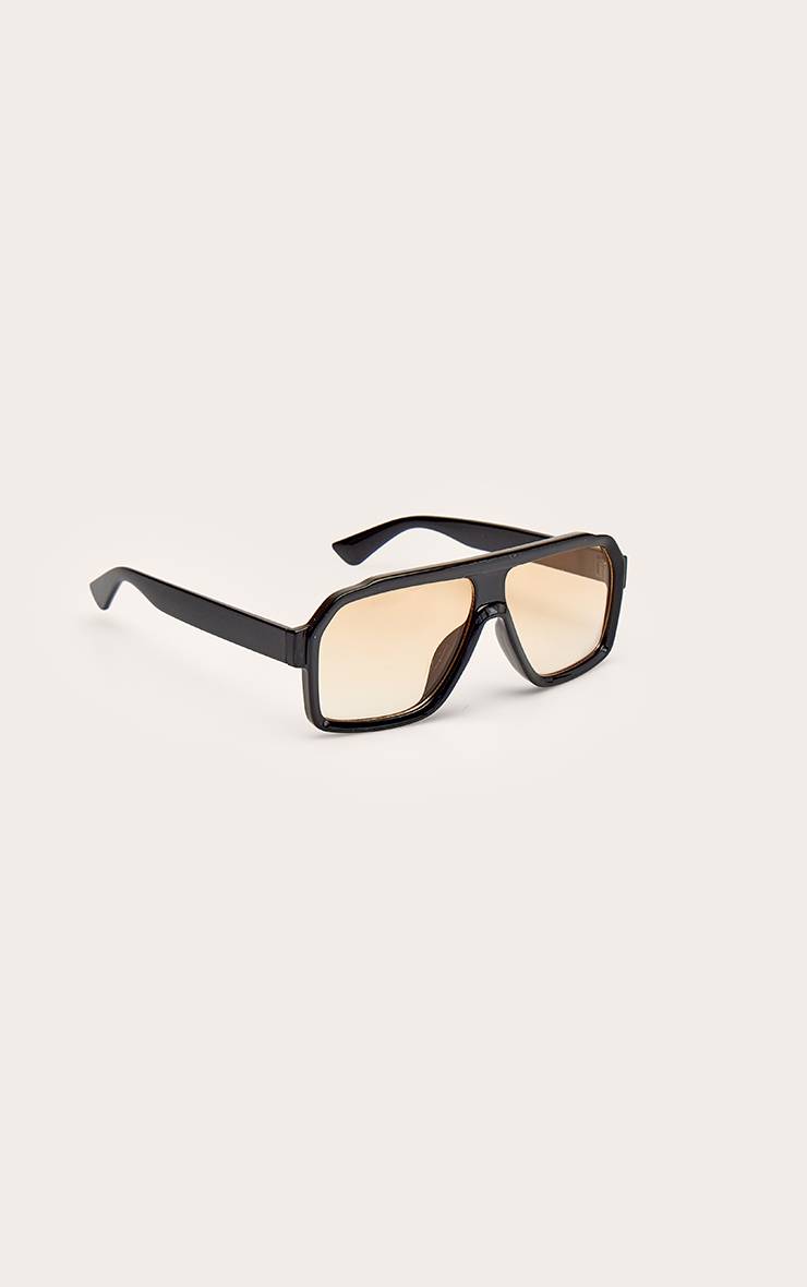 Noir Lunettes De Soleil Aviateur Surdimensionnées À Monture Jaune Et Verres Teintés
