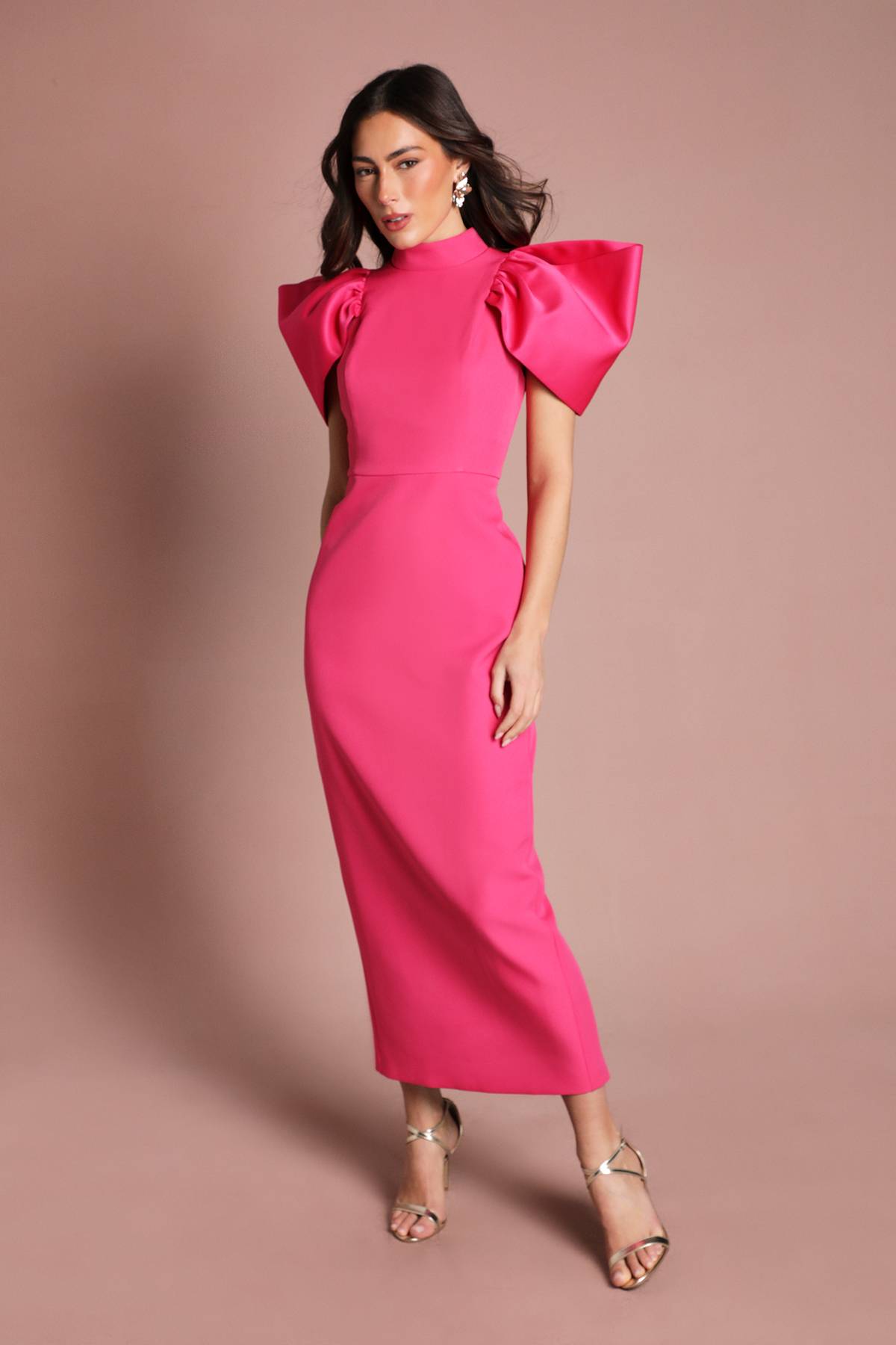 Coast Robe Longue Coast Muse En Satin Structuré À Manches Volumineuses