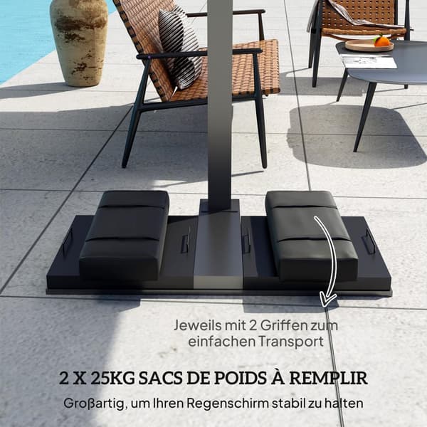 Sett med 2 sandsekker for parasoller som kan fylles opp til 25 kg. Sandpose for paraplystativ, 600D Oxford vektet for fylling, vektet paraplybasisvekt