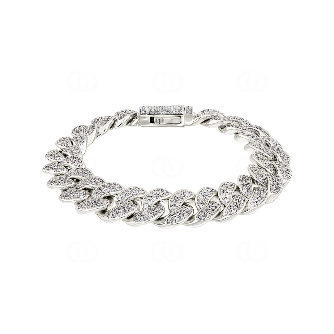 12mm Cuban Link Panzerarmband Weiss vergoldet mit Zirkonia