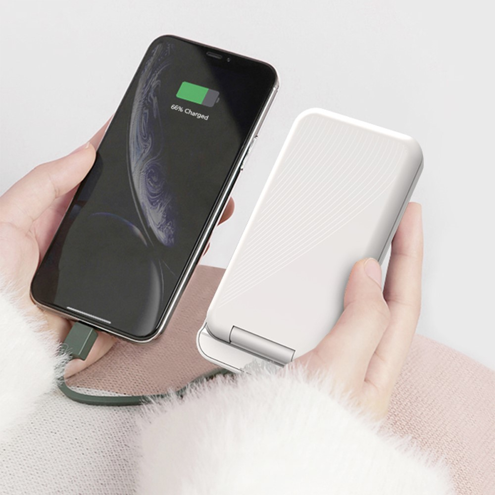 (20W) 2in1 Qi Wireless Charger 10000mAh USB C Powerbank Ladegerät   Spiegel mit LED - Schwarz