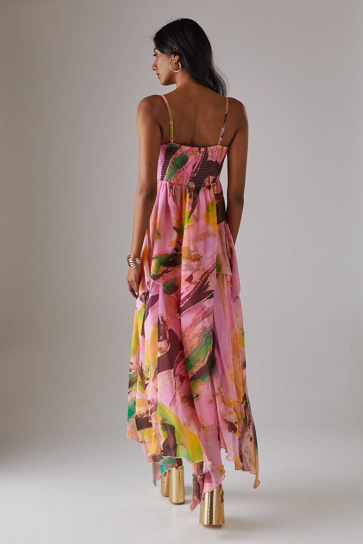 Warehouse Robe Longue Bustier À Double Couche Asymétrique En Mousseline