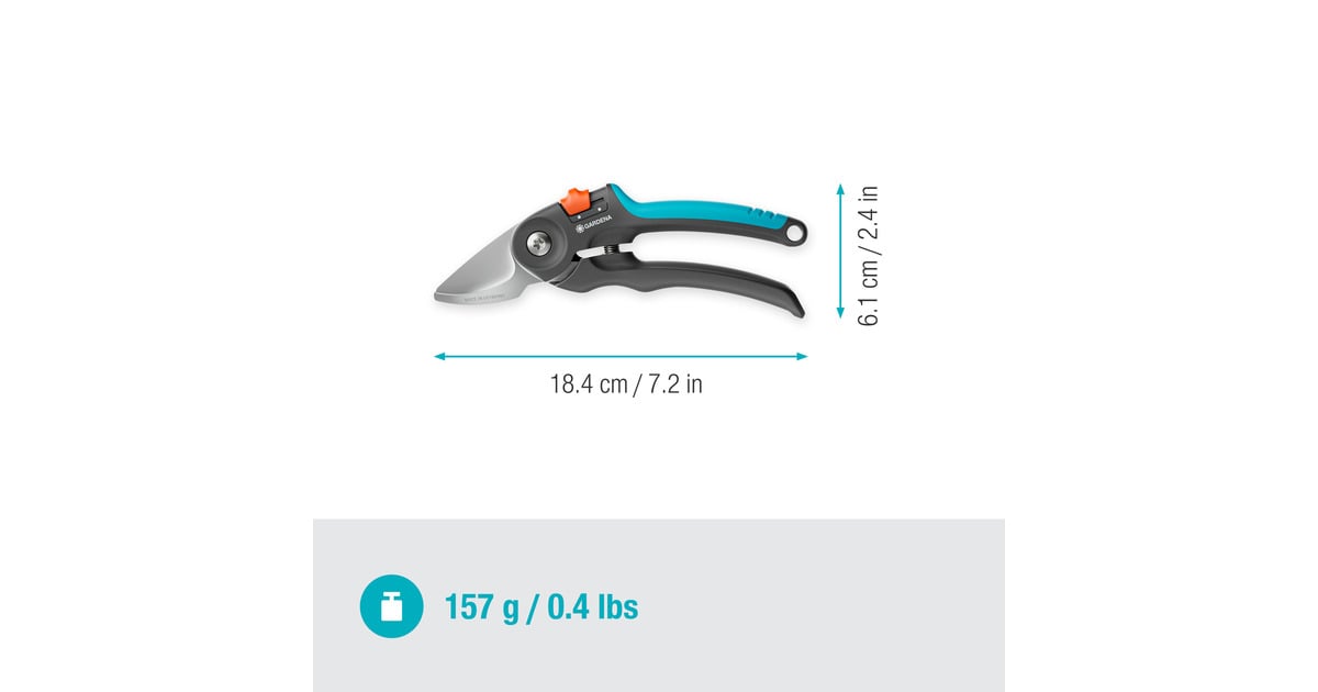 GARDENASnoeischaar PremiumCut voor vers hout met bypass-snede  (Grijs/turquoise, 22 mm snoeidiameter)