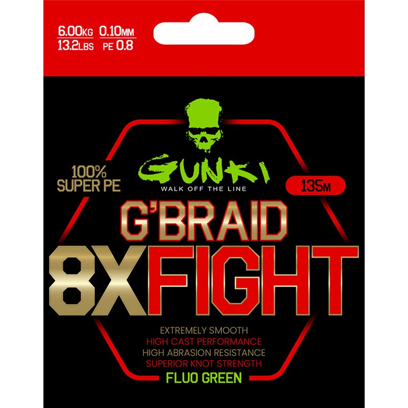 Tresse Gunki G’Braid 8X Fight - Vert Fluo - 135M
