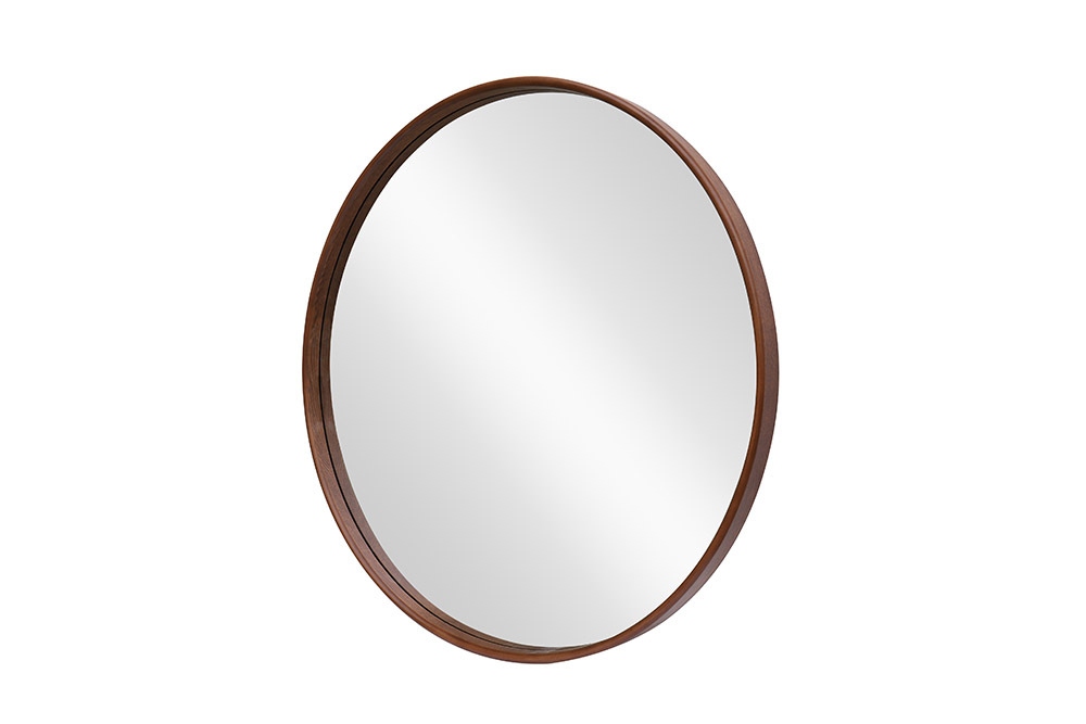 Runder Wandspiegel PORTRAIT 70cm braun in Walnussholz-Design