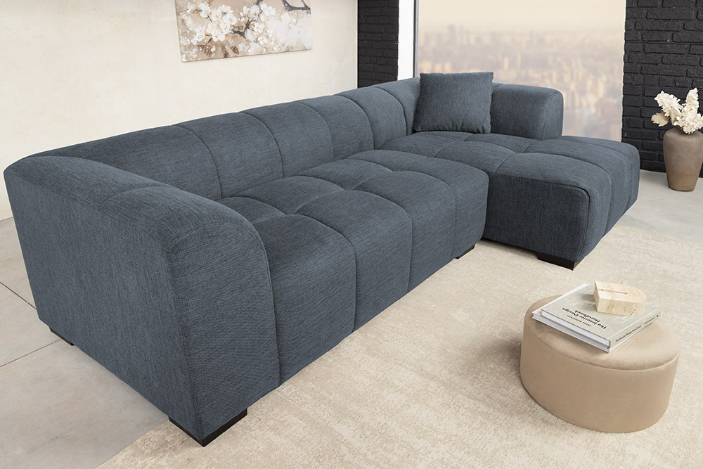 Modernes Ecksofa CITY 240cm blau Strukturstoff 3-Sitzer Couch inkl. Kissen