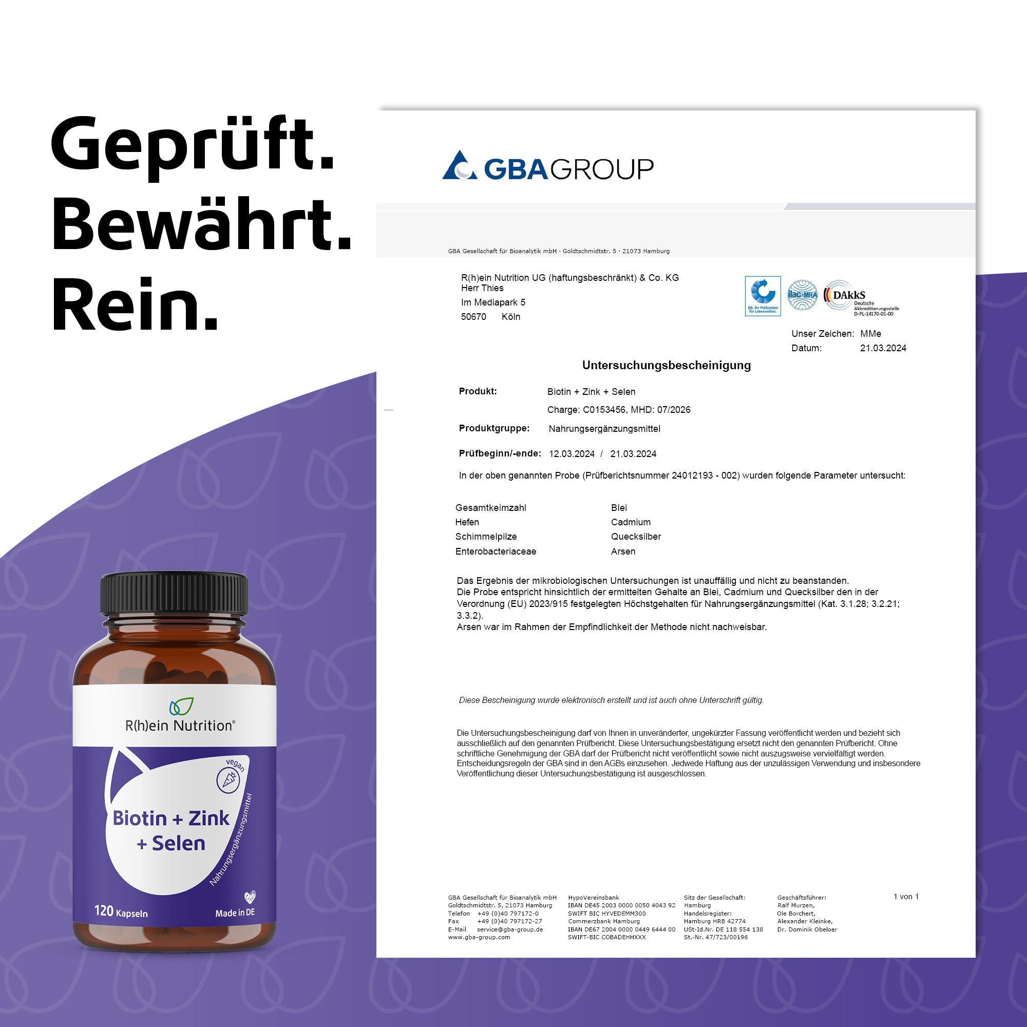 R(h)ein Nutrition Biotin + Selen + Zink für Haut, Haare & Nägel