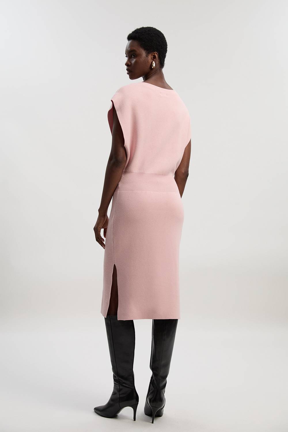 KarenMillen Robe Crayon Mi-Longue Tricotée avec Broderie Cornelli Appliquée