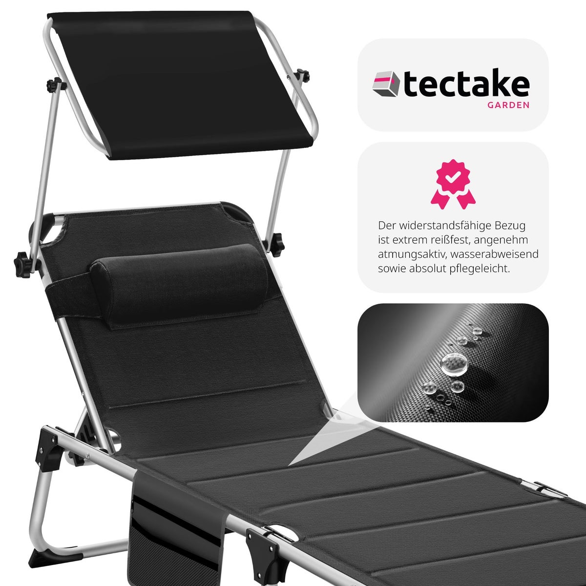 tectake Lorella gestoffeerde zonnebank, opvouwbaar 220 x 60,5 x 34 cm, met zijvak