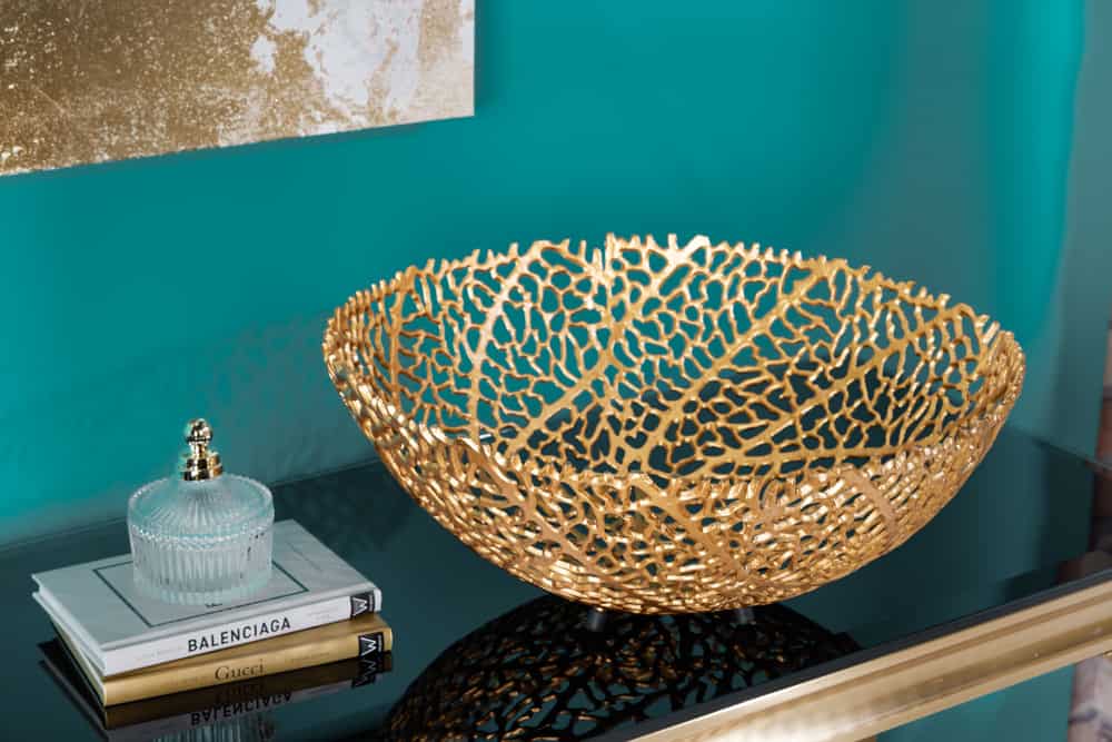 Filigrane Design Schale ABSTRACT LEAF 45cm gold Handarbeit