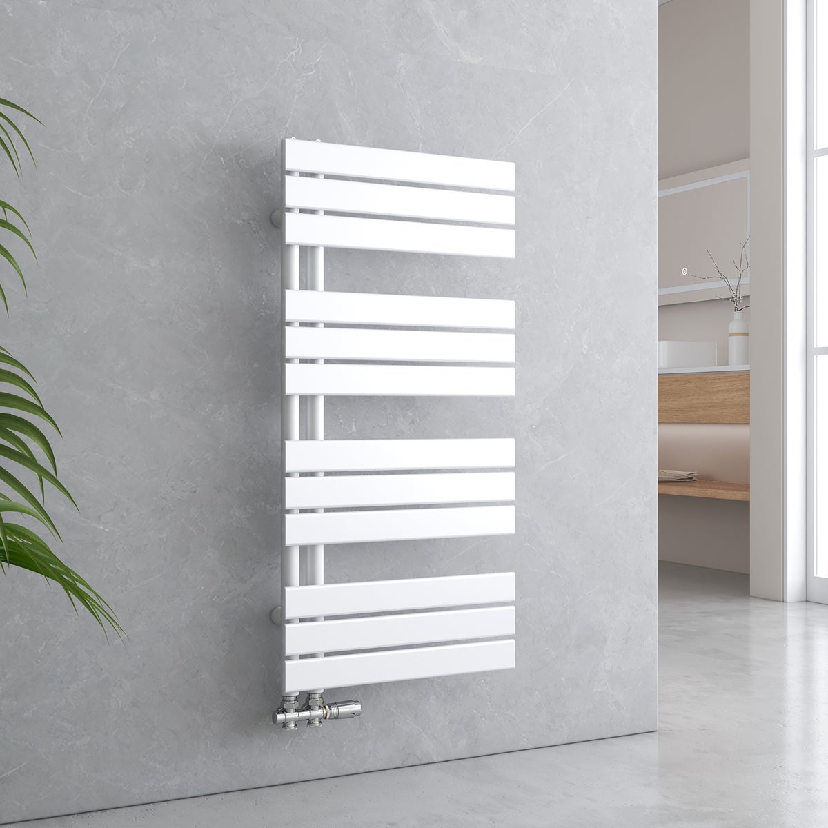 EMKE Flat Badkamerradiator 1041x500 mm Wit, Handdoekwarmer voor Badkamers, Handdoekdroger, Paneelhanddoekhouder, Zijwateraansluiting, 529W