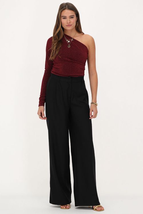 Burgundy lurex one-shoulder top