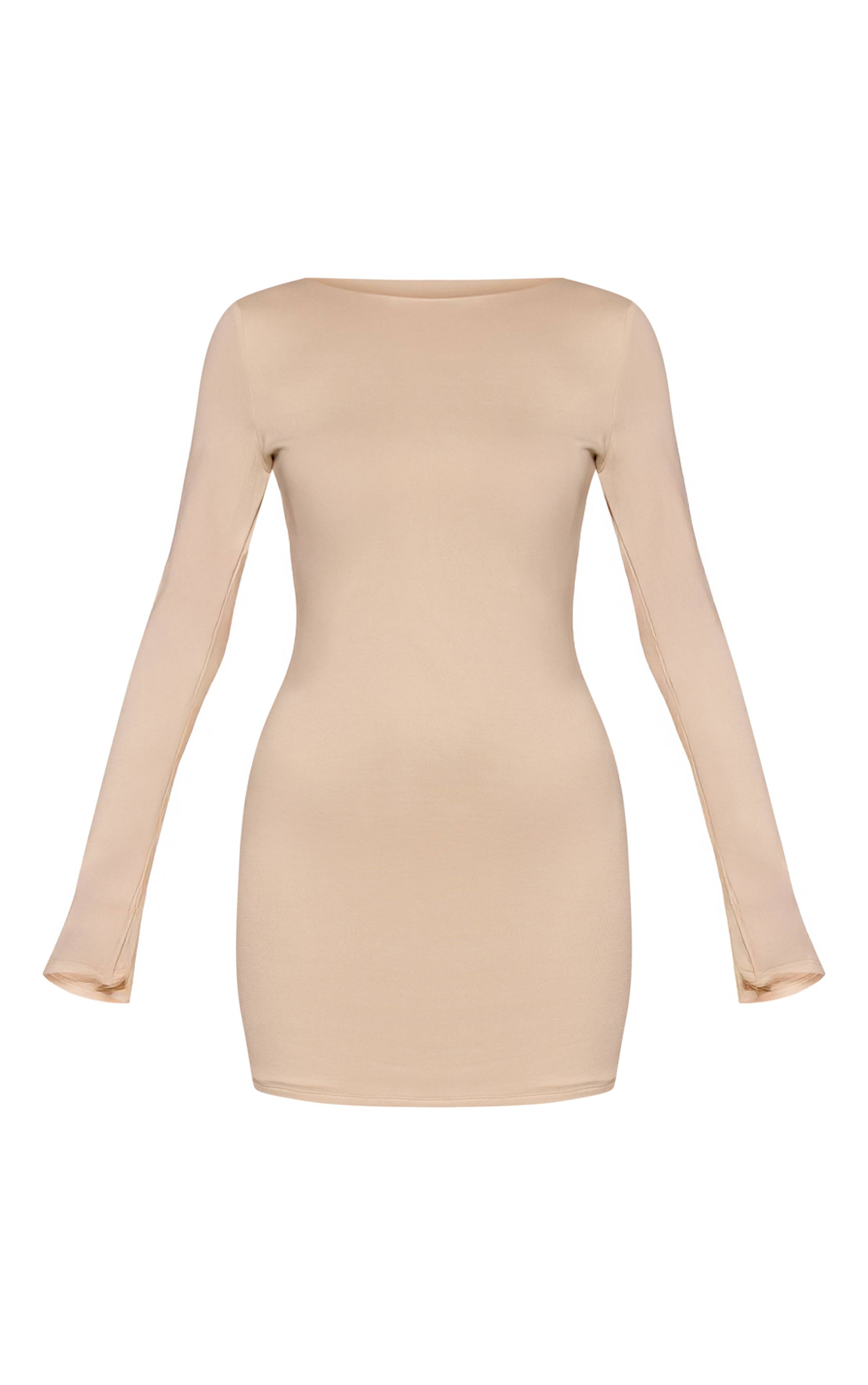 Crème Robe Moulante À Manches Longues En Jersey Doux Au Toucher