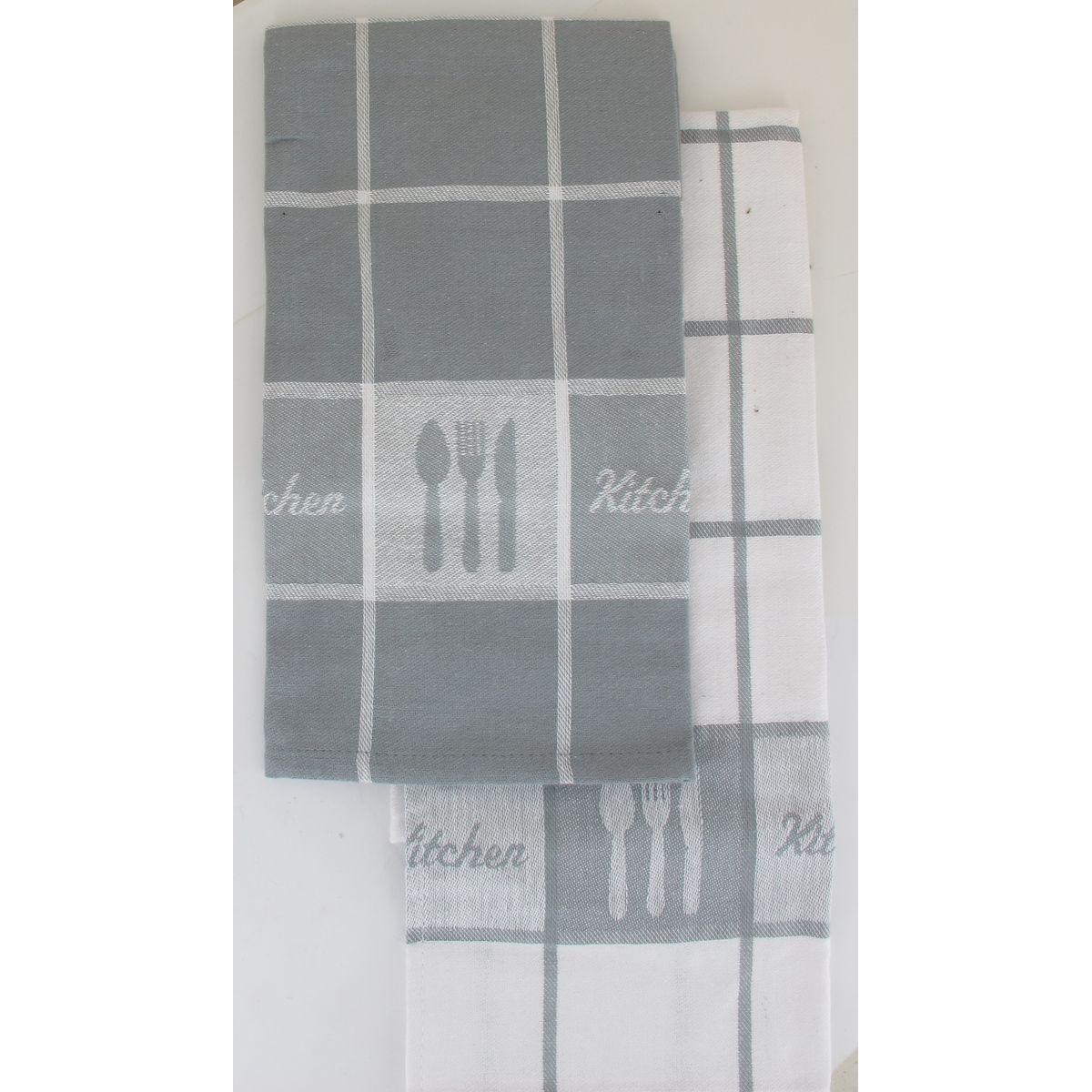 SET 2 TORCHONS PAUL 50X70CM COTON BLANC GRIS