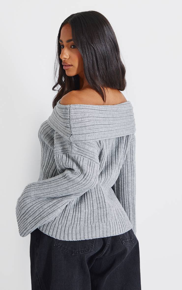 Gris Synthétiquell En Maille Épaule Dénudée Petite