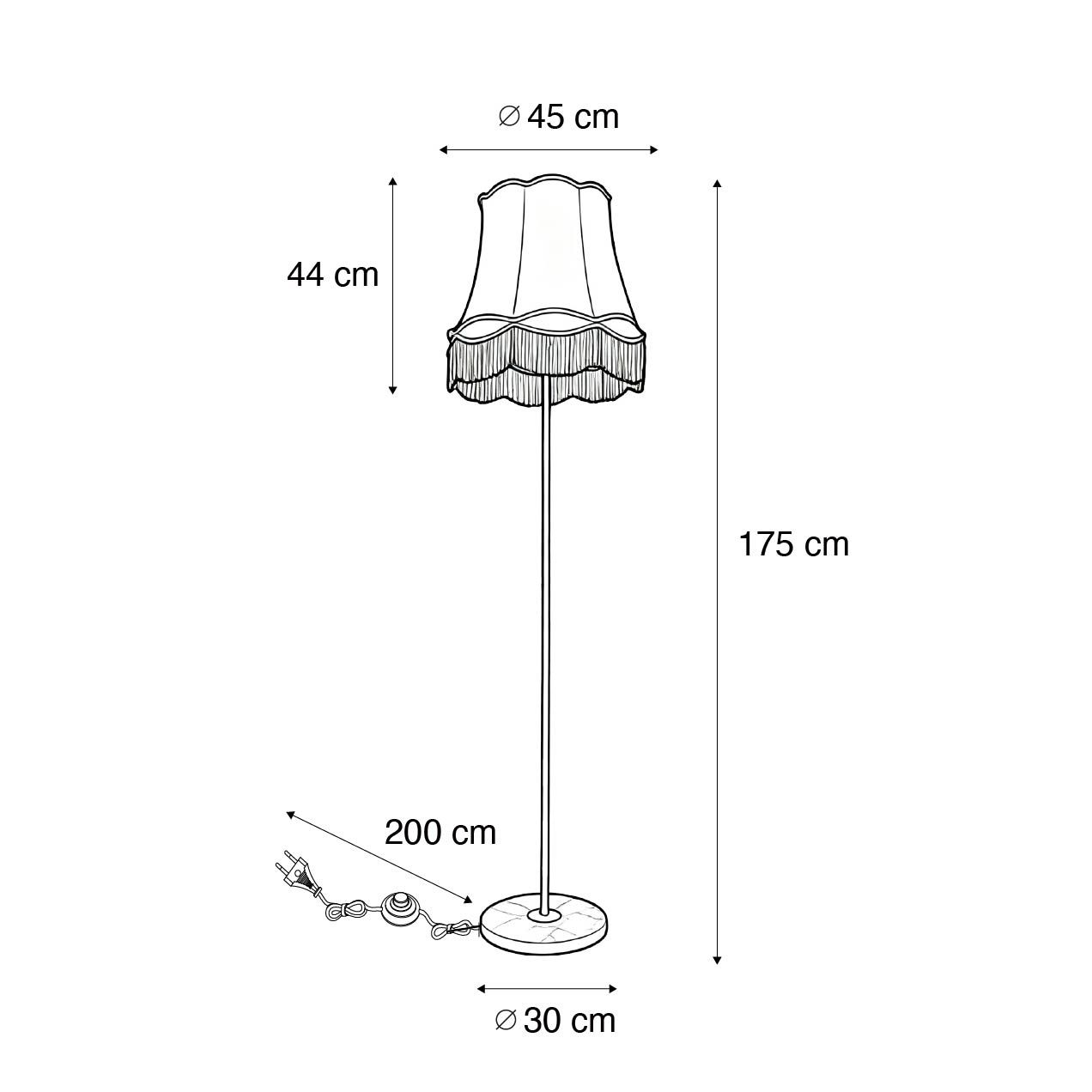 Vloerlamp messing met Granny B kap zwart-grijs 45 cm - Kaso