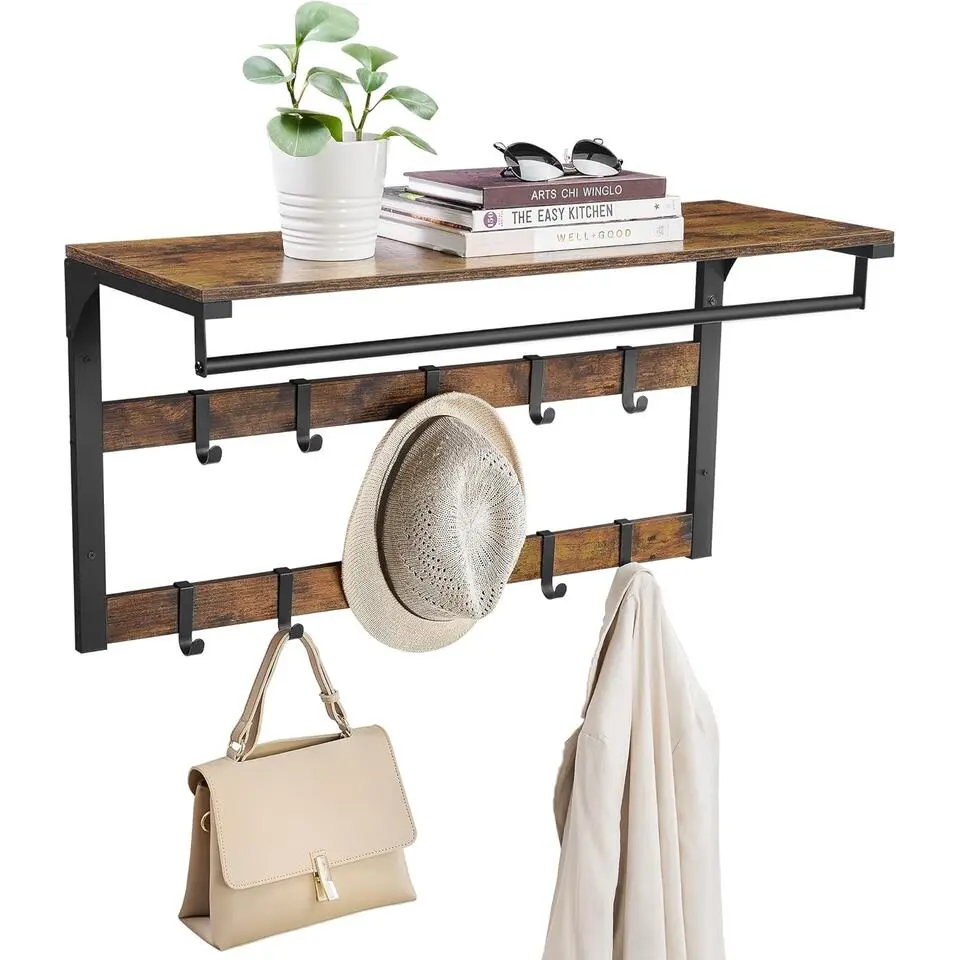 Parya Home Wandkapstok met Plank – wandplank met 10 haken
