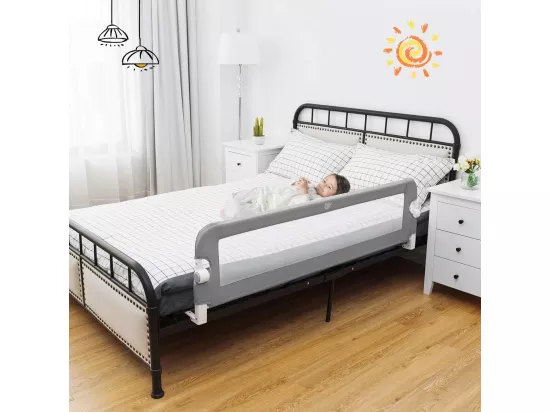 Barrière de Lit Pliable pour Bébé/Enfant Barre de Lit Rabattable avec Mousse Souple, Trous Pré-Percés Barrière de Protection Bébé Chambre à Coucher (Gris, 150 x 42 CM)
