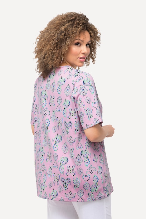 T-Shirt, Zierfalten, A-Linie, V-Ausschnitt, Halbarm