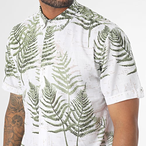 Chemise Manches Courtes Blanc Vert Floral
