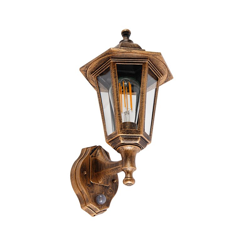 Klassieke buitenwandlamp antiek goud met bewegingssensor - New Haven
