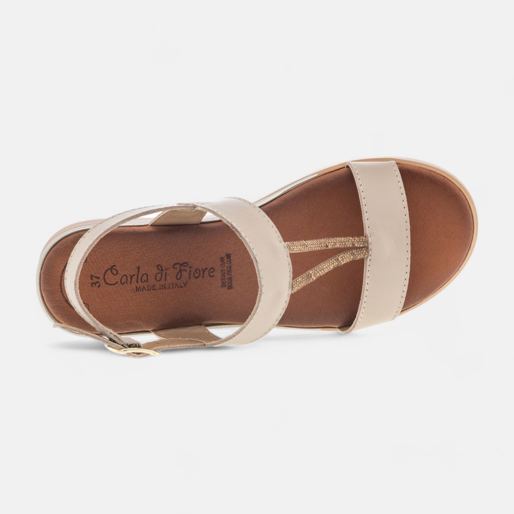 Sandales à talon compensé Femme en cuir beige