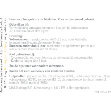 Jumbo Amylmetacresol Dichloorbenzylalcohol 0,6/1,2 mg Honing & Citroen Zuigtabletten 24 Stuks