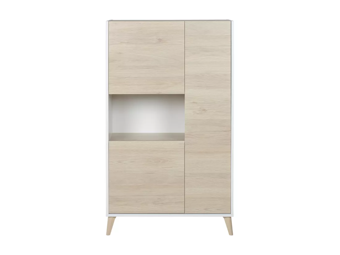 Buffet haut KOLYMA - 3 portes & 1 niche - Coloris : Chêne & Blanc
