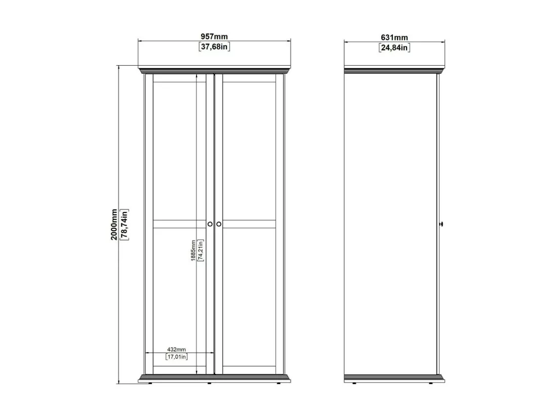 Garde-robe 2 portes Dscapol, Meubles de chambre, Penderie de plain-pied, Placard à vêtements, 96x63 h200 cm, Blanc