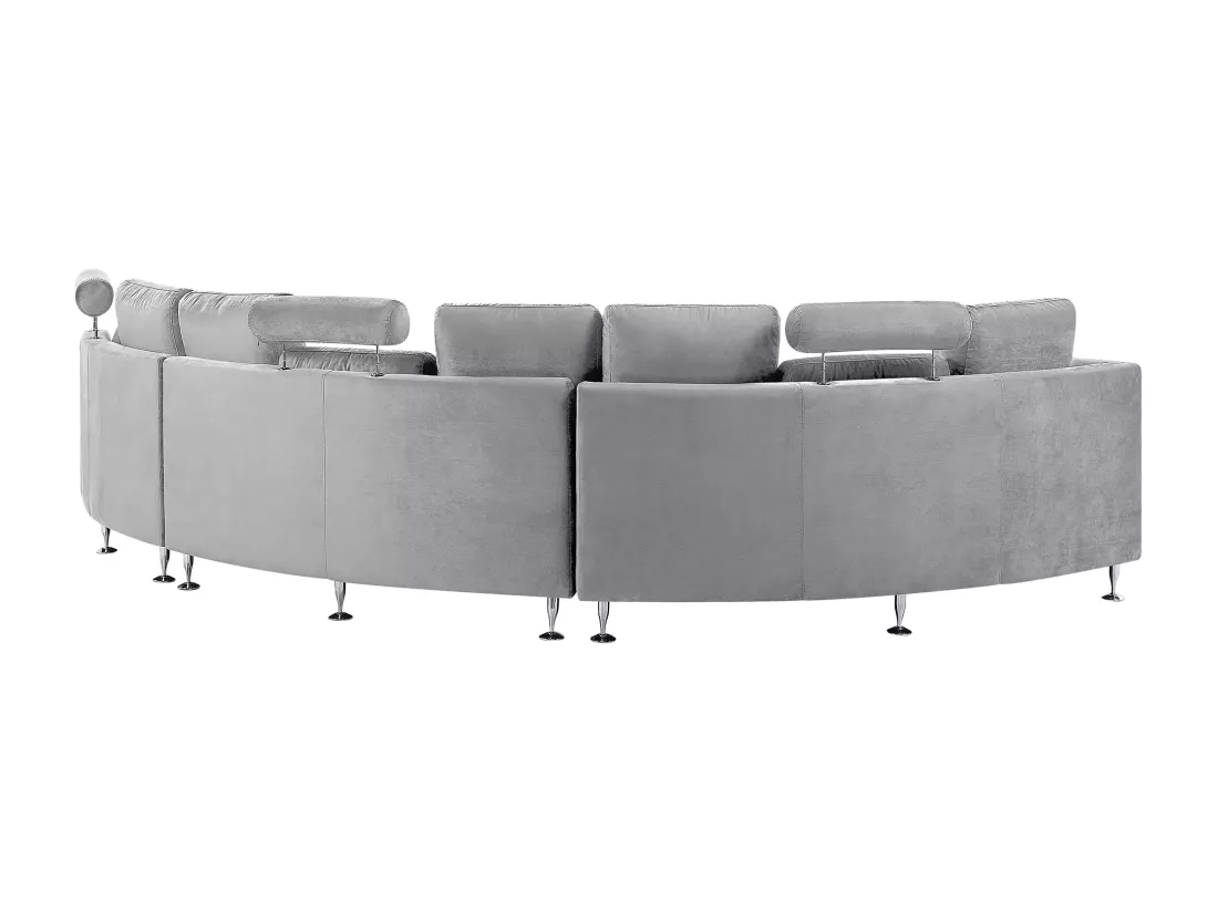 Canapé circulaire modulable en velours gris clair 8 places ROTUNDE