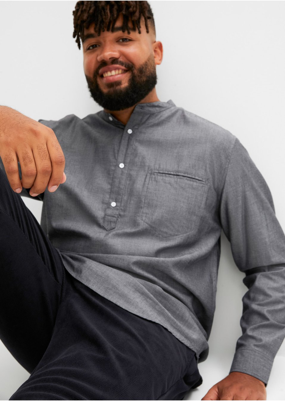 Chemise manches longues avec col montant en coton Oxford