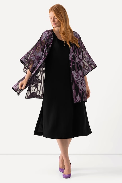 Acetat-Midikleid, A-Linie, Rundhals, ärmellos, Taschen