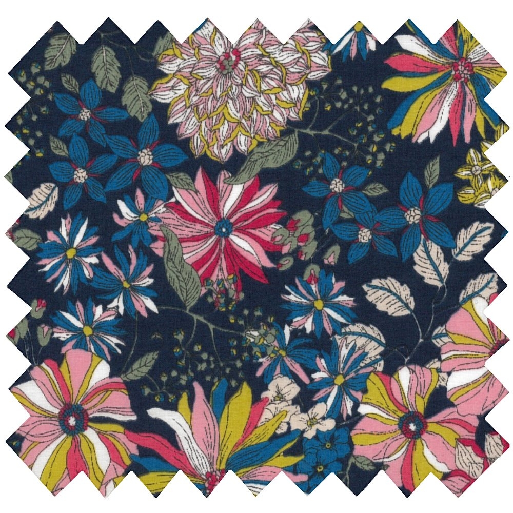 Coupon Tissu 50 Cm Dahlia Rose Marine