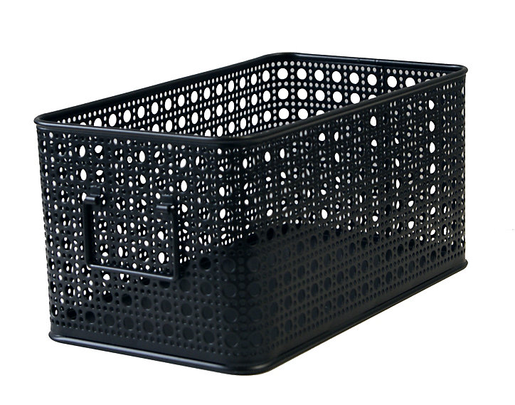 Panier rectangulaire en métal motif cannage noir taille M