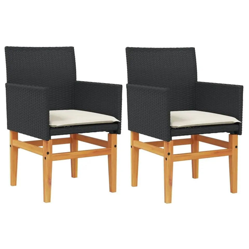 vidaXL - Tuinstoelen - Kussens - Zwart - Poly rattan - 2 stuks