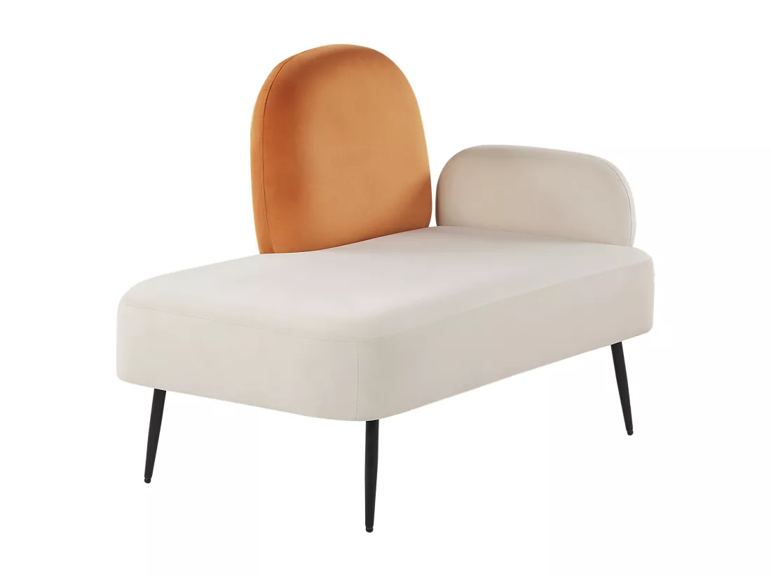 Chaise longue côté droit en velours orange ARCEY