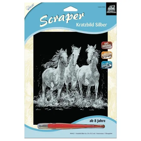 Mammut Kratzbild Set Wildpferde, silber, glänzend