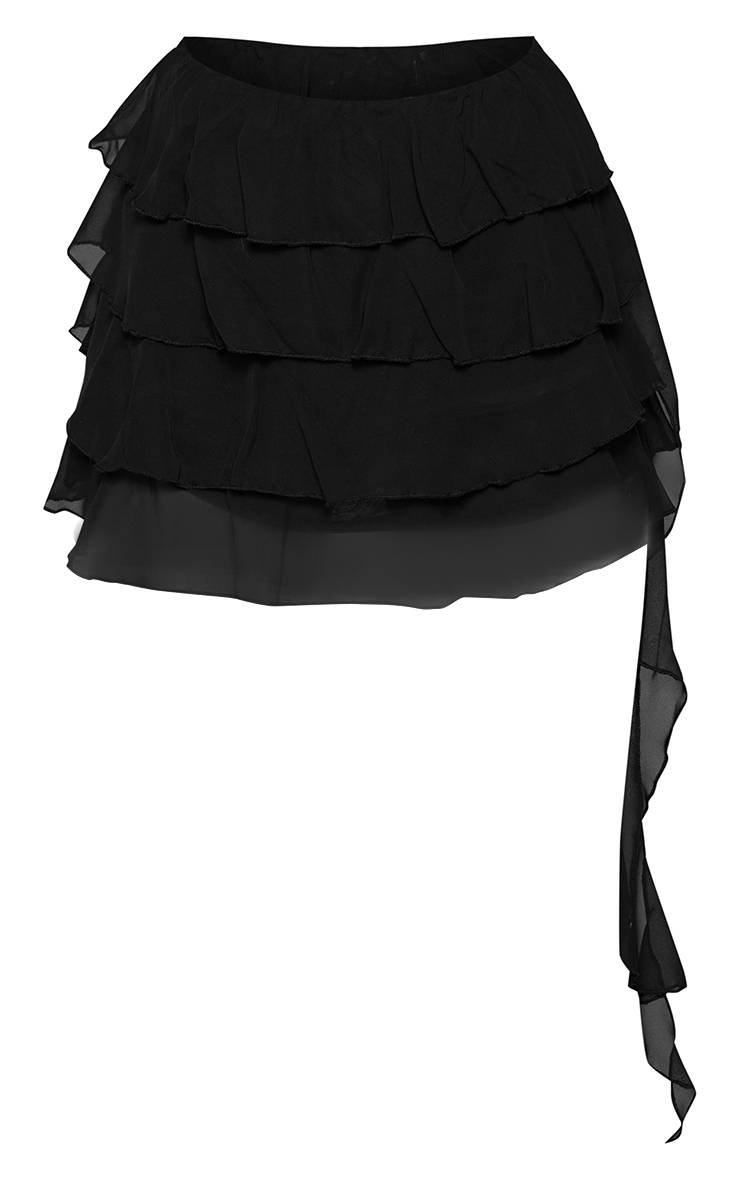 Noir Ensemble Coordonné Jupe-short À Volants En Mousseline