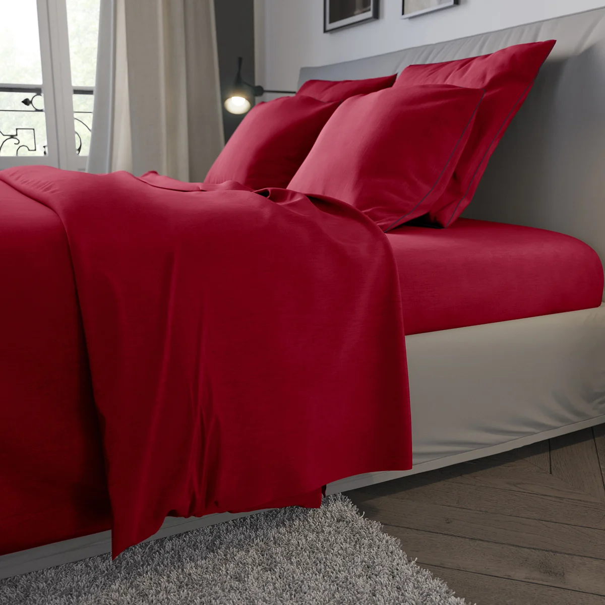 Taie d'oreiller Confort Jersey Coloris Ruby