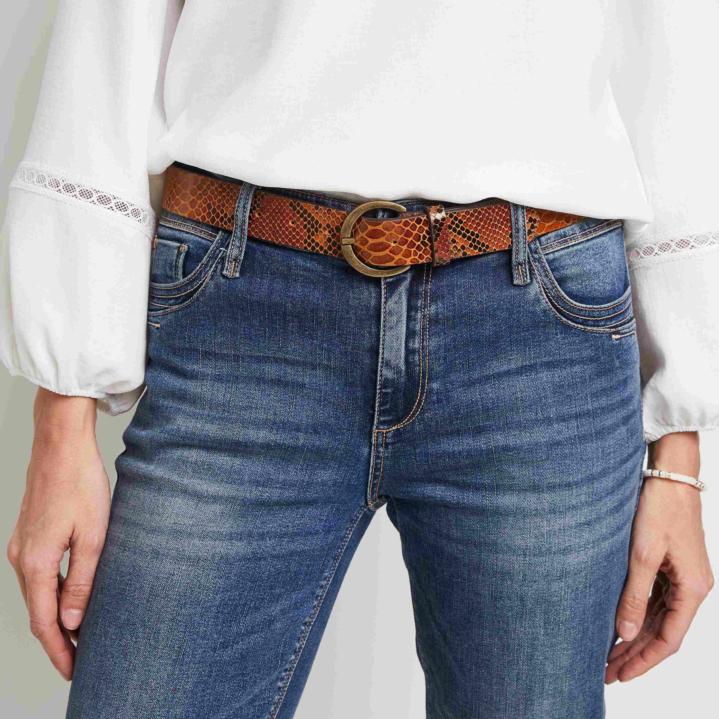 Ceinture en croute de cuir femme - MARRON